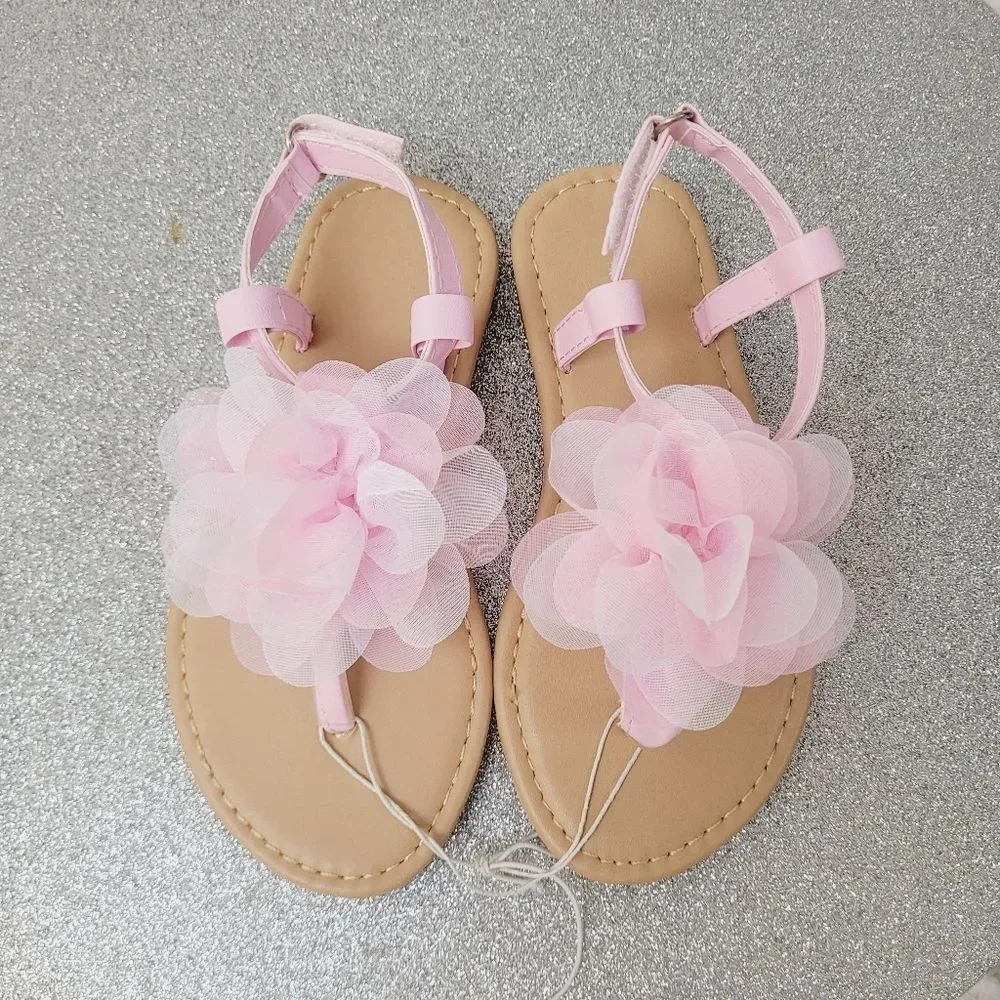 Pink Spring Flower Thong Sandals Ankle Strap Toddler Girls Size Large 9 - 10 New